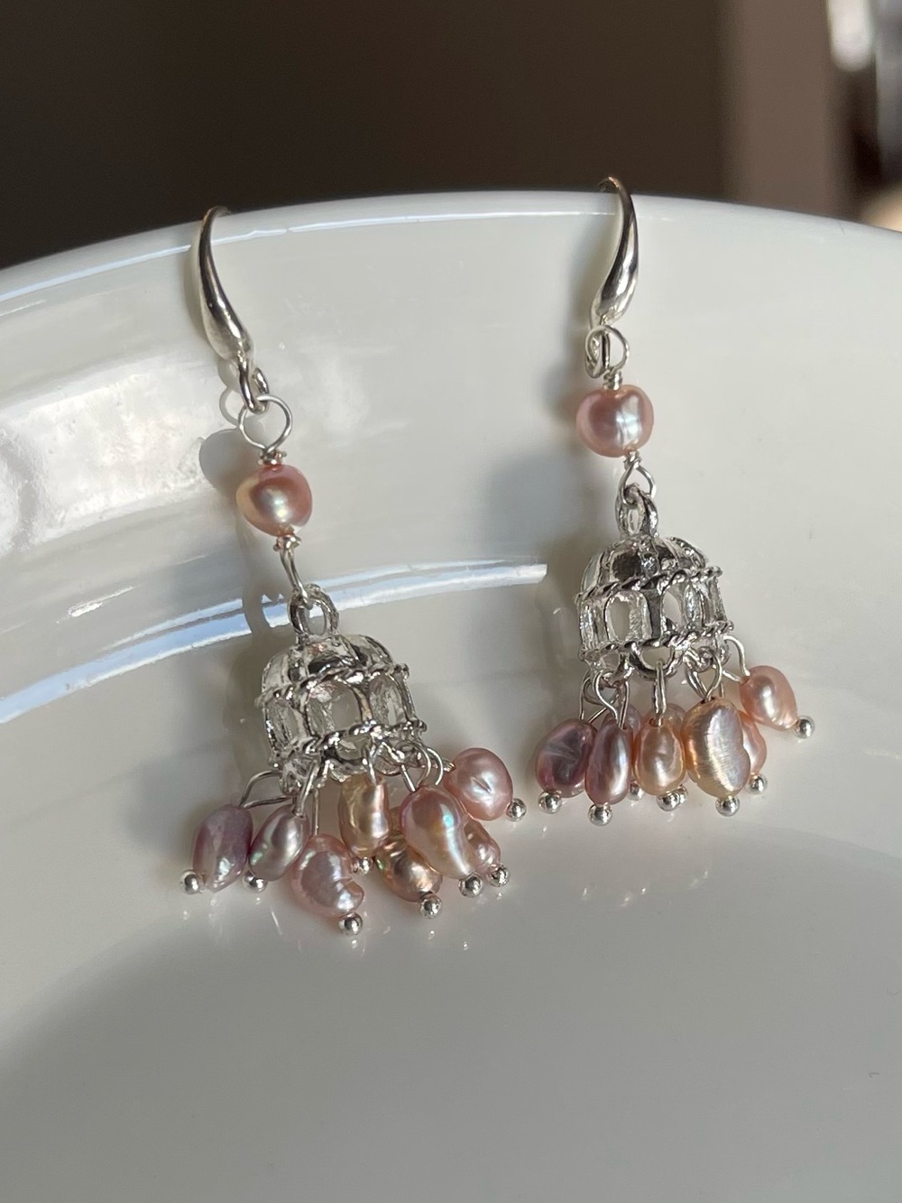 Delicate Pink Freshwater Pearl Drop Earrings - Silver Tone